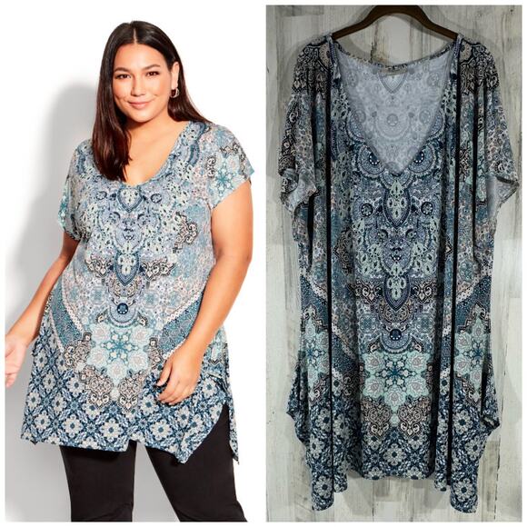 Avenue Studio Womens Bonnie Bling Tunic Size 30/32 Gem Studded Vneck Arabesque - Picture 1 of 9